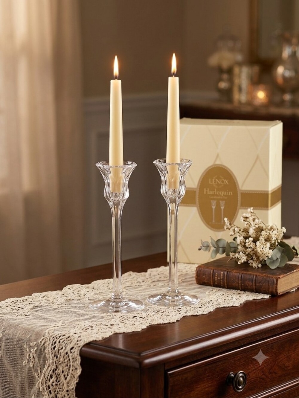 Lenox Clear Crystal Taper Candle Holders - 1 Pair